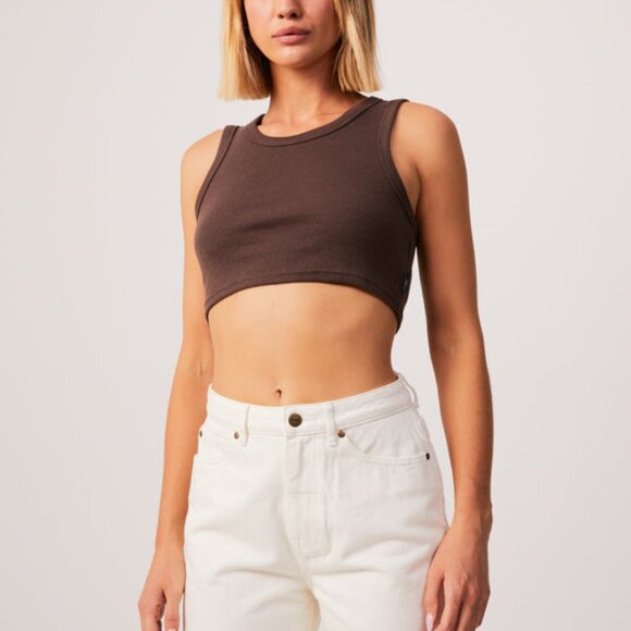 BNWT Afends - Chloe - Women's Hemp Ribbed Cropped Brown Tank Top - Picture 2 of 7